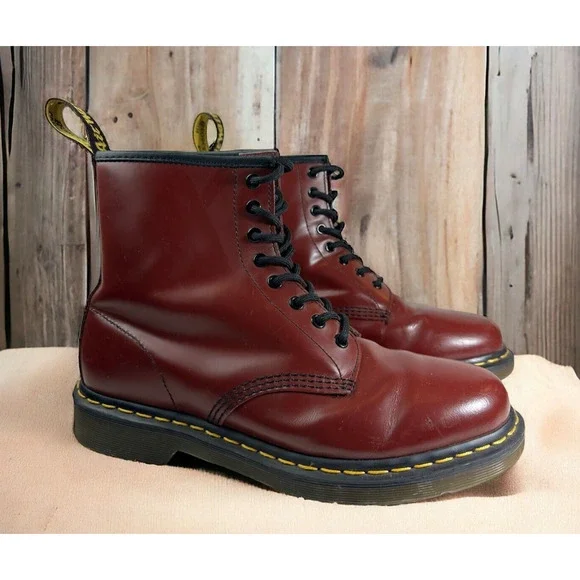 Doc Dr. Martens 1460 Leather Boots Cherry Red Lace Up US Women's Size 10 Men's 9 - Picture 1 of 16